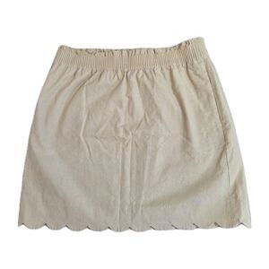 J. Crew Skirt 10 Khaki Tan Scalloped Edge Linen Blend Pull On Elastic Waist Mini
